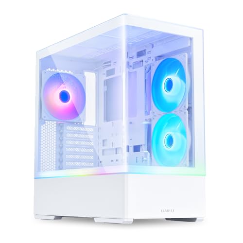 Lian Li ミッドタワー ATX 、140mm ARGBファン3個、前面と側面の強化ガラスパネル付きシャーシ、液体冷却対応、ゲーミング (LL01 RGB - ATX -ホワイト) CG237