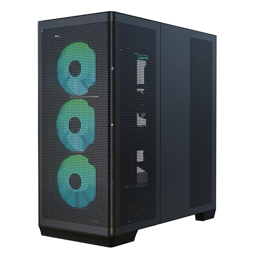 APNX C1-R ミッドタワー ATX 高エアフロー 4x120mm PWM ARGBファン、11個のファンスロット、360mmラジエーターサポート、5ポートPWM ARGBハブ、バックコネクトマザーボードサポート、強化ガラスパネル、Type-C APCM-CR01243.11