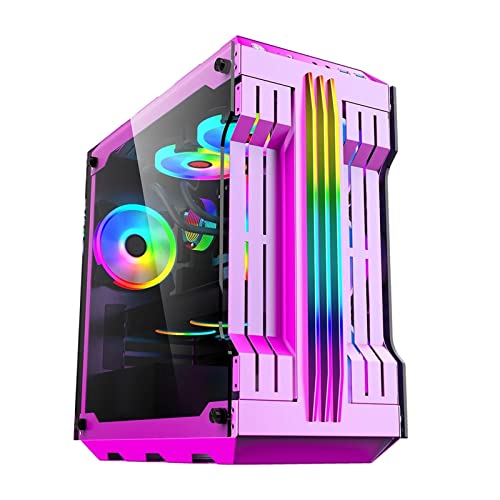 ZhaoGangLi ミドルタワー RGBライトバーコンピュータ 強化ガラスパネルATXゲーム水冷却 ミニタワー型 (色 : Pink, Size : 41x21.9x45cm)