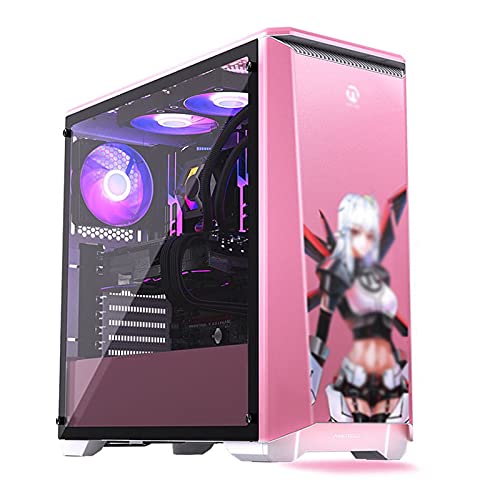 JF-TVQJ ミッドタワー ゲーミング E-ATX オープンコンピュータタワー 強化ガラスパネル1枚 ピンクフレーム ファン 水冷対応