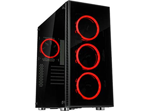 Rosewill ATX ミッドタワー ゲーミングPC デュアルリング付き レッドLEDファン 360mm 水冷ラジエーターサポート 強化ガラス スチールUSB 3.0 - CULLINAN V500 レッド R0901006-0118