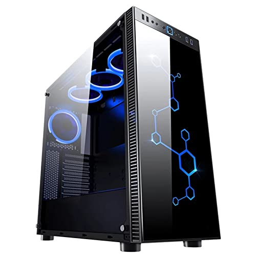 LinLong コンピュータ ミッドタワーATXゲームPCコンピュータシャーシ 強化ガラスコンピュータ CPU冷却RGBファン pcコンピューターボックス