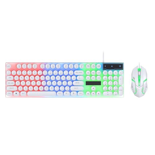 Vbestlife 104 キー付き有線キーボードとマウスのコンボ、カラフルな LED バックライト付きのゲーミング ボードとマウスのコンボ、オフィス ゲーム用のカラフルな LED バックライト (白) Vbms9yvjol3x-12