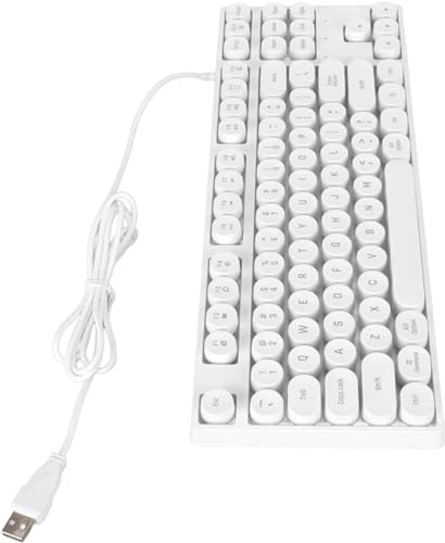 Lynrus 有線キーボード 87 キー ゲーミング キーボード プラグ アンド プレイ レトロ パンク スタイル ラウンド (白) BFGDE1W