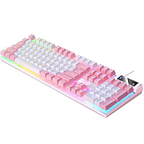 キーボード Generic メカニカルキーボード 有線 ゲーミングキーボード RGBバックライト タクタイル軸 104キー デスクトップ LEDライティング マルチメディアコントロール USBパススルー 防水 クイックレスポンス アンチゴースト オフィスゲームに適用, ホワイトピンク