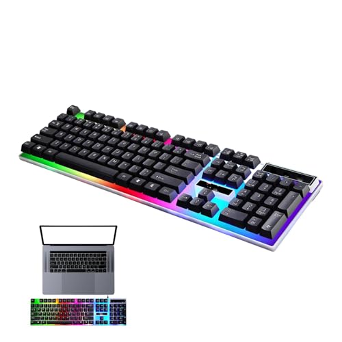 キーボード 有線照明付きキーボード - 防水ゲームキーボード レインボークリック可能キーボード | ビデオゲーム Rgb バックライト付きメカニカルキーボード 104キー LEDゲーミング 有線キーボード ゲームプレーヤー 女の子 男の子 MK66X55ID0QE7IMB