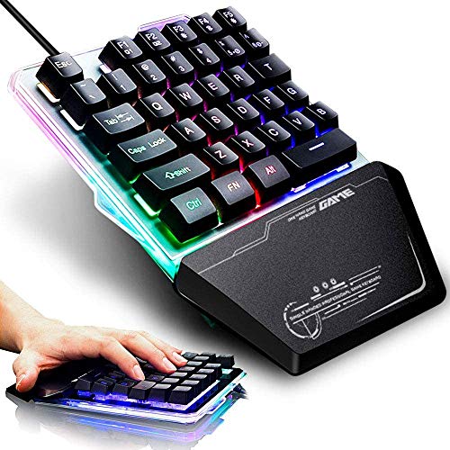 HEARTST 片手キーボード ゲーミングキーボード片手 35キ ポータブル RGBバックライト付き 左手用キーパッド 7色LEDバックライト 有線USBゲーミングキーボード モバイルゲーム用アーティファクト