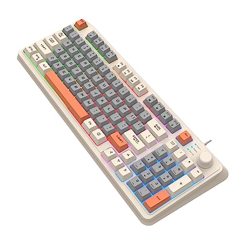 HMLTD ライトアップキーボードゲーミング有線,トリコロール PC キーボード バックライト付きメカニカル キーボード | K82 有線キーボード光る 94 キーメカニカルキーボードゲーム愛好家のため Hmltd