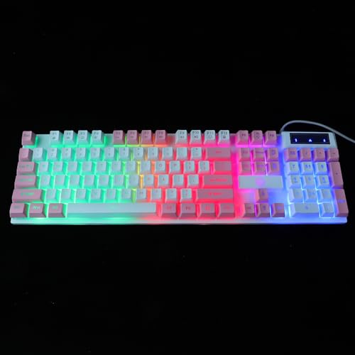 KHBUAB ピンク 104キー ゲーミングキーボード ABS素材 耐摩耗性 フルサイズ キーボード 折りたたみサポート付き 使いやすい コンピュータゲームハードウェア NVNYW01