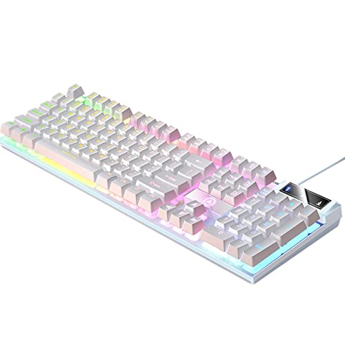 キーボード Generic メカニカルキーボード 有線 ゲーミングキーボード RGBバックライト タクタイル軸 104キー デスクトップ LEDライティング マルチメディアコントロール USBパススルー 防水 クイックレスポンス アンチゴースト オフィスゲームに適用, 白い