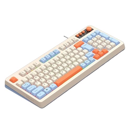 LckCryspho バックライト ゲーミングキーボード 98キー 白 – 人間工学設計 USB接続 ARGB照明 マルチメディアボリュームノブ付き (ホワイト) Lckh4Y461X-94