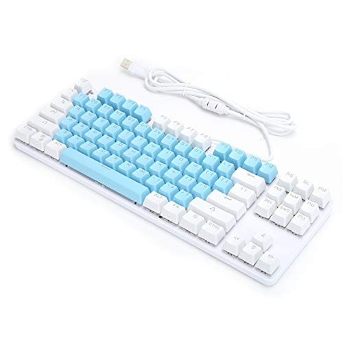 Yosoo ゲーミングキーボード、87キー混合ライトメカニカルフィールゲーミングキーボードコンピューター周辺機器デスクトップラップトップ、ゲーム、オフィスゲーム、エンターテインメント用(青+白) Yosoo3q2a956e1n1511-11