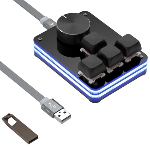 GEEKRIA USB ミニ 4 キー + ノブ キーボード、片手用メカニカル ゲーミング キーボード。カスタマイズ可能なキー機能 RGB サイレント赤軸キーボード、Windows XP/7/8/10/11 および Mac OS と互換性あり KSP2-02