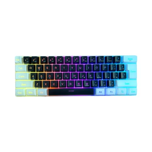 Cemaystic ポータブル61キーメカニカルキーボード – LEDバックライト搭載 静音設計 ゲーミング対応 オフィス作業やリモートワークに適したコンパクトキーボード (白と黒) GEVIE29745SY-85