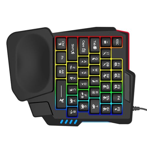 FROMCEO 片手ゲーミングキーボード 14キー バックライト付き USBコード付きキーパッド ハンドレストと滑り止めベース付き