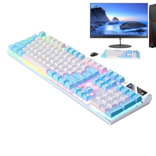 Generic メカニカルキーボード 有線 104キー – RGB発光 デスクトップ対応 ゲーミング入力装置 (白と青の組み合わせ - 混合光) YDGY253FT-48