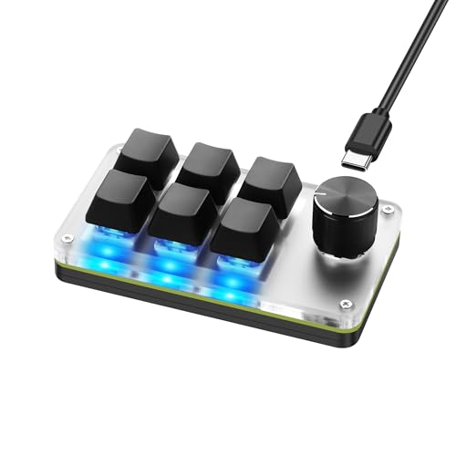 SinLoon ミニ・マクロ・プログラマブル・キーボード USB ミニ 6 キー 1 ノブ メカニカル OSU ゲーミング RGB DIY多機能キーボード Mac OS、Windowsに対応 オフィス/ゲーム/音楽/メディア/作業制御に適用(黒) SL2024502