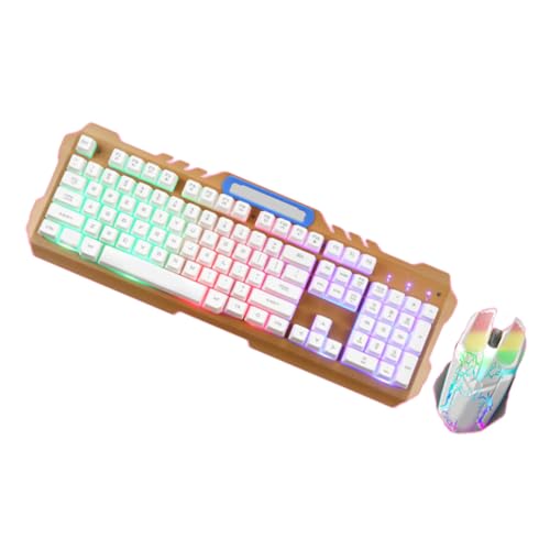 FRCOLOR 有線バックライトメカニカルキーボードとマウス 接続 照明 ゲーミング向け 耐久設計 快適ピング 人間工学に基づいた形状 ホワイト 30B09YT234