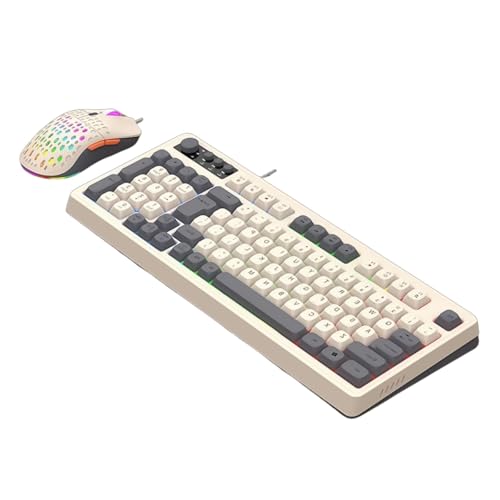 LckCryspho バックライト付きゲーミングキーボード ワイヤー式USB – 人間工学設計 98キー ARGB照明 マルチメディアノブ搭載 白 (ホワイトグレー) BZYNN80046PP-25