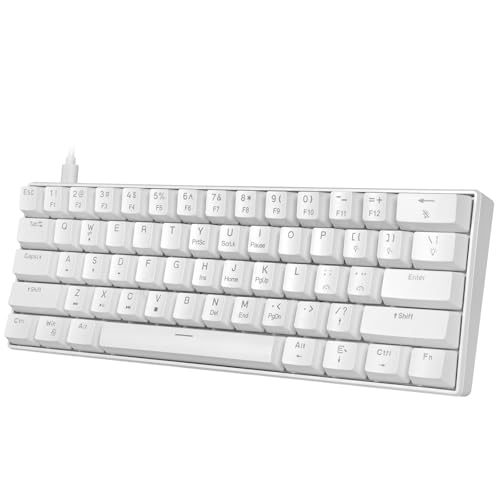 HUO JI 60% メカニカルキーボード USB有線 赤軸 ゲーミング 英語配列 静音 高速応答 テンキーレス レインボーLEDバックライト コンパクト パソコンキーボード Windows/Mac/ PS5対応 (ホワイト) CK608W