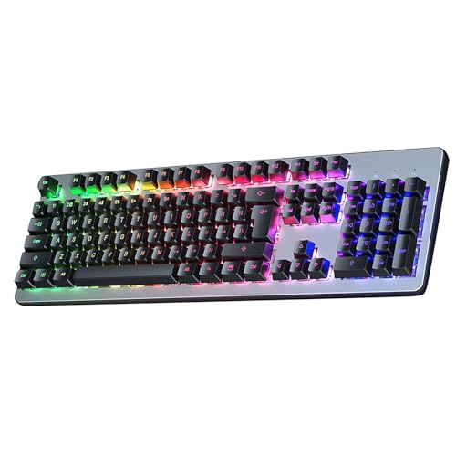 CHAMEEN ゲーミングキーボード 赤軸 メカニカル 発光LED有線 テンキー 104キー 全キー防衝突 人間工学デザイン 優れる耐久性 マルチメディアキー配備 YCJP2401007T08BH3329