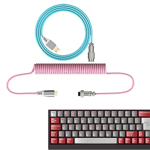 KJOET ゲーミングキーボード用のコイル状ケーブル | 取り外し可能なメタルアビエーター付きダブルスリーブメカニカルキーボードケーブル | 取り外し可能なメタルアビエーターコネクタを備えたTPEダブルスリーブケーブル MH72446