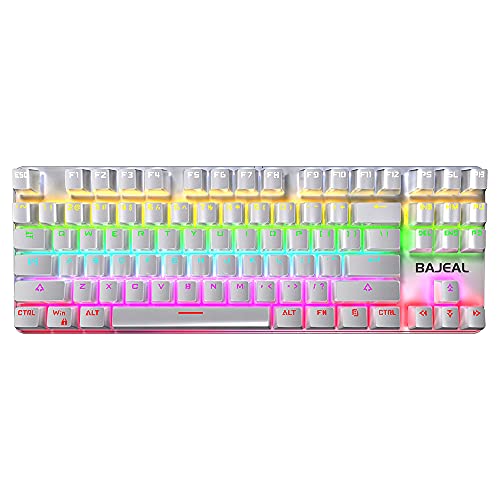 NISHISHUAIGE 87キーメカニカルキーボードワイヤードゲーミングメカニカルキーボード（メカニカルブルースイッチ付き）RGBライトエフェクトホワイト、87 キー キーボード JUA30240811