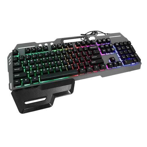 ノーブランド品 104キーキーボード 有線ゲーミングキーボード ABS素材 快適な使用感 7キー無衝突設計 パームレスト付き フルサイズキーボード オフィスやカフェに最適 PHME9W3