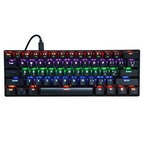 T opiky 有線ゲーミングキーボード LEDバックライト付き ブルースイッチエルゴノミックEスポーツキーボード タイプライター PCホームオフィスゲーマー用 61キー