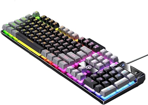 KJOET ゲームオフィス用のゲーミングキーボードバックライト付き, ブラックグレー MH27552