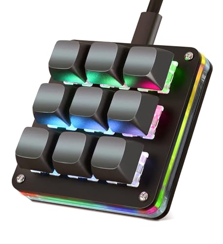 Koolertron 左手デバイス プログラマブルキーボード 9キー ショートカットキーボード ゲーミング 片手 有線 メカニカル キーボードマクロ可能 6層レイヤー RGB VIA ホットスワップ 青軸 互換性 Windows&Mac対応 作業効率向上 イラスト 画像 動画編集 HCY-009