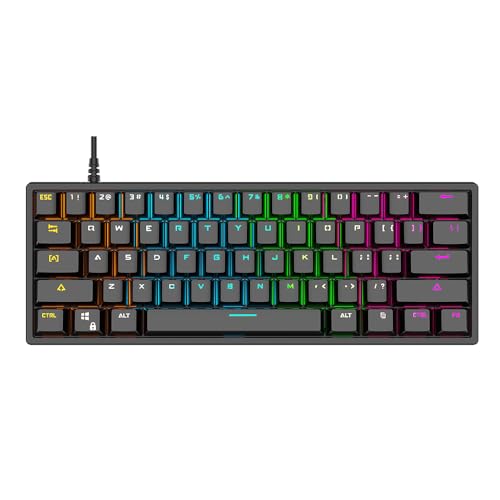 HXBER メカニカルキーボード 61キーゲーミングキーボード ブルースイッチ 丈夫でコンパクトなデザイン 様々なRGBバックライト人間工学デザイン Windows OS Linuxなど用 HXBUSC13498XSJ