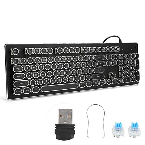 CXFBSDF レトロ 有線 メカニカル キーボード キークリック メカニカル キーボード 有線 ゲーミング レトロ シャフト ゲーム 104キー付き 人間工学デザイン ミックスライト ブラック キーキャップ 防塵 プラグアンドプレイ CJP13240427