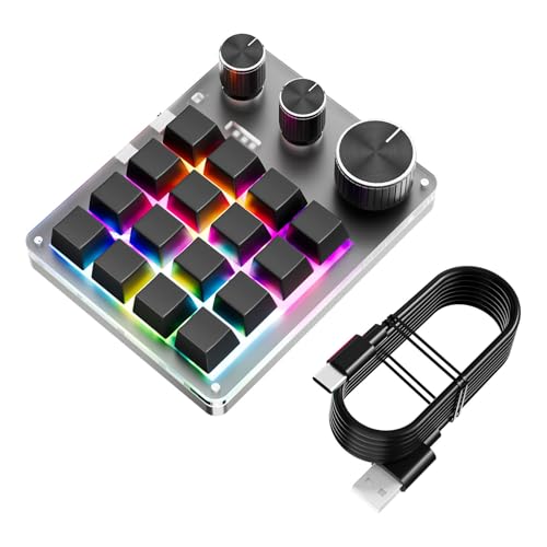 SENECESLI プログラマブルキーボード、カスタマイズ可能な16キーと3ノブ、PCショートカットカスタム用USB有線ボリュームコントロールゲーミングパッド、DIYボードと (白) (黒) SEkrd2mw0yz1-11
