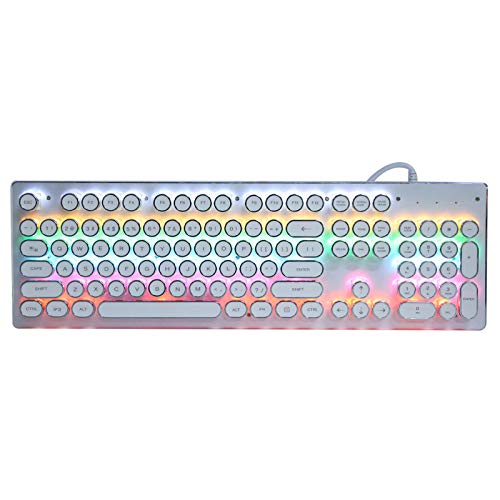 GOWENIC ゲーミングキーボード、104キーワイヤード防水メカニカルゲーミングキーボード、カラーバックライト付き、レトロタイプライター人間工学に基づいたキーボード（デスクトップラップトップコンピューター用）(白) GOWENICa74zxipd0n3902-11