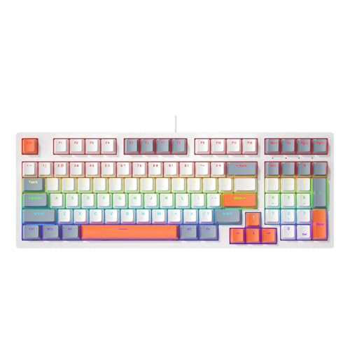 LXJLXD 小型 98キー メカニカル ゲーミングキーボード LEDバックライト付き 人間工学に基づいたキーボード PCゲーマー用 オフィスワイヤーキーボード(オレンジ)