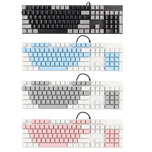 GeRRiT 有線コンピュータキーボード 人間工学に基づいたデザイン ABS 素材メカニカルゲーミングキーボード 104 キー USB インターフェース ブルーホワイト - 1Qq8MUsKiW0505