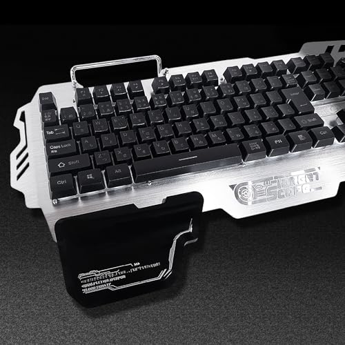 eモンズ ゲーミング キーボード 【 ターゲットスコープ 】 アルミプレート LEDバックライト 静音 防水 有線 テンキー USB接続 日本語配列 スマホスタンド 音量調整 カスタム 光る かっこいい