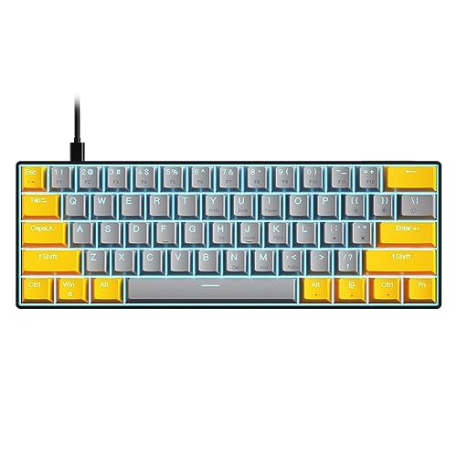 Cuifati メカニカルゲーミングキーボード、61キーポータブルコンパクト60パーセントメカニカルキーボード、LEDバックライト付き、高感度メカニカルスイッチ、人間工学に基づいたデザイン (黄灰色表面赤スイッチ) Cuifatipgc15ausdk-11