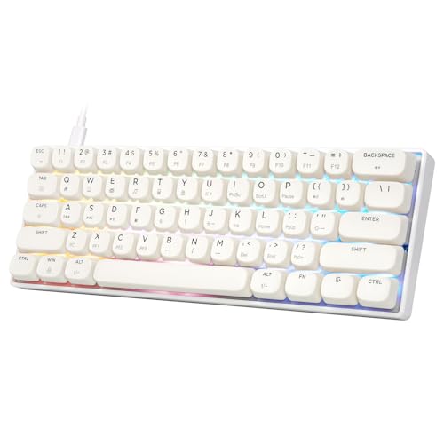 HUO JI 60% ゲーミングキーボード 青軸 有線 テンキーレス コンパクト メカニカル ホットスワップ対応 Nキーロールオーバー RGBバックライト 61キー US配列 着脱式 ゲーム用 オフィス用 Windows/Mac対応(オフホワイト)