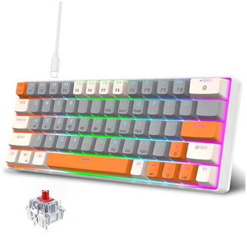 メイドイドウ 有線メカニカルキーボード、コンパクトゲーミングキーボード、取り外し可能なケーブル設計、ゲーム作業タイピング用の63ホットスワップ可能、プラグアンドプレイ (赤スイッチ白グレーオレンジ) メイk2lguy5wvh-11
