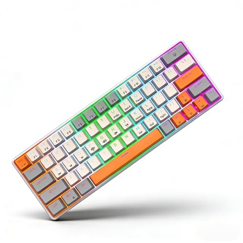 Acogedor メカニカルキーボード、63キーコンパクト有線ゲーミングボード、ホットスワップ可能スイッチと取り外し可能なケーブル付き、ゲーム作業用PCコンピュータ用 (青スイッチ グレー白オレンジ) Acu28kd0ybcn-12