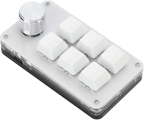 UDOING 片手メカニカルゲーミングキーボード 6キー ノブ付き ミニ プログラマブルマクロキーボード ショットカットキー PCコンピューターゲーミング用 可愛い 軽量 ポータブル 持ち運び便利 おしゃれ 人気 多機能 ゲーム オフィス 家庭用 仕事用 メンズ レディース 男女兼用 プレゼント ギフト 贈り物 (ブラック) DESQ-42