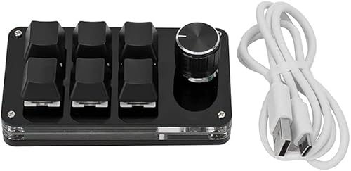UDOING 片手メカニカルゲーミングキーボード 6キー ノブ付き ミニ プログラマブルマクロキーボード ショットカットキー PCコンピューターゲーミング用 可愛い 軽量 ポータブル 持ち運び便利 おしゃれ 人気 多機能 ゲーム オフィス 家庭用 仕事用 メンズ レディース 男女兼用 プレゼント ギフト 贈り物 (ブラック) DESQ-41