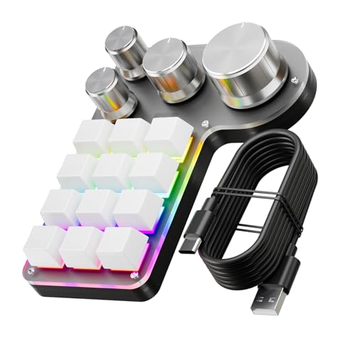Docooler マクロキーボード、4つのノブ付きプログラム可能なメカニカルゲーミングキーボード、RGB LEDキーパッドマクロサポート片手、USB + BTデュアルモード、PCデスクトップ用ショートカットカスタムキーパッド（12キー） OCK2203174730466CU