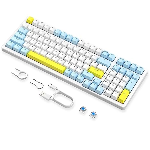 A.JAZZ ZIYOULANG K3MAXメカニカル ゲーミング キーボード ホットスワップ対応 有線 96% 100キー 青軸 標準ANSI配列 USB接続 19のカスタムバックライトモード DIYキーボード 防水 全キーコンフリクトフリー 軽量 かわいい 日本語説明書付き Win8/Win10/Win11/MAC等対応（黄色）