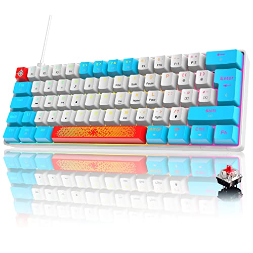 FELiCON-JP ゲーミングキーボード メカニカルキーボード テンキーレス 61キー 青軸 RGBバックライト付き 60％小型 コンパクトキーボード USB有線 英語配列 Windows/Mac/IOS/Androidに対応ゲーム用キーボード 日本語取り扱い書 (ホワイト+ブルー-赤軸)