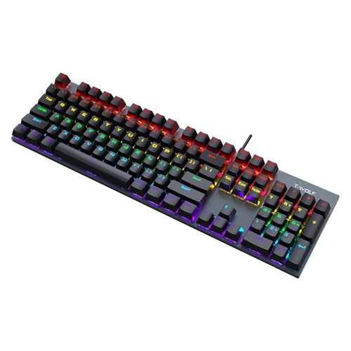 SenLiYuan メカニカルゲーミングキーボード USB 有線 eスポーツ ゲーミングキーボード レインボー LED バックライト付きコンピューターキーボード-ブラック T-WOLF-T17
