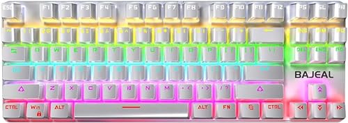 Hudeogb キーボード 87キーメカニカルキーボードワイヤードゲーミングメカニカルキーボード（メカニカルブルースイッチ付き）RGBライトエフェクトホワイト VVS6VS
