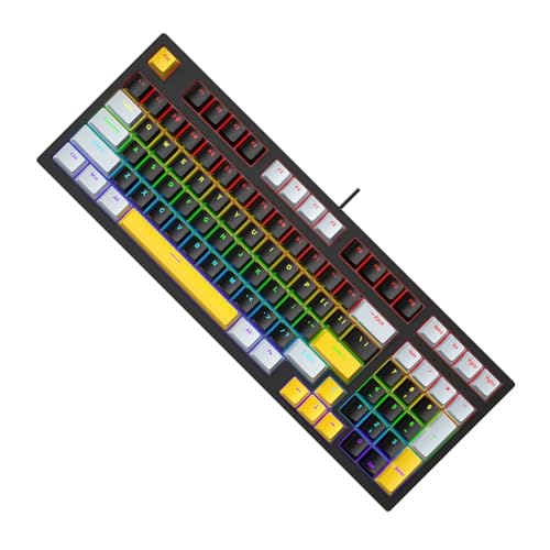 LckCryspho 小型98キー メカニカルキーボード ブルー – LEDバックライト搭載 人間工学設計 ゲーミング向け 取り外し可能ケーブル オフィスユース (ブラック///ホワイト) LckhI6QU9506M-22